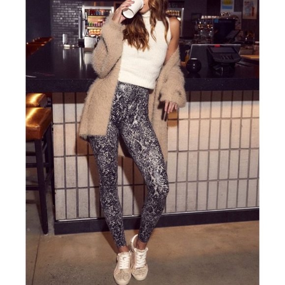 Spanx Faux Leather Snake Shine Leggings in Color Gray Snake - Picture 1 of 7